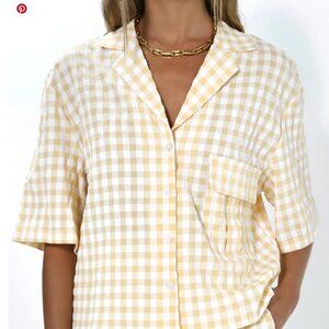 NWT Madison the Label Beige Gingham Blouse - LARGE